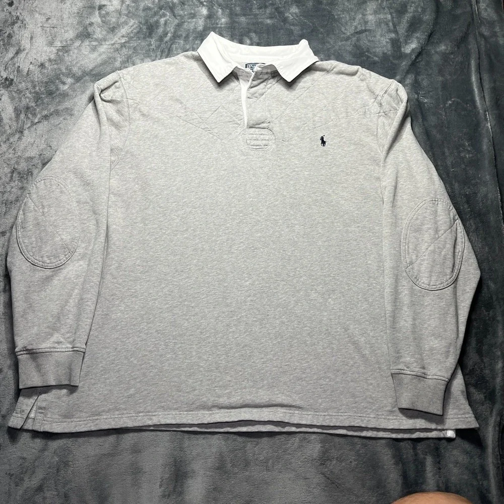 Vintage Polo Ralph Lauren Rugby Shirt Mens 3XLT Gray Elbow Shoulder Pads Preppy